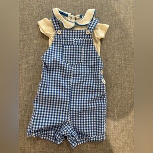 Baby Boden Boys Blue Gingham Overall Set - Size 18-24 months